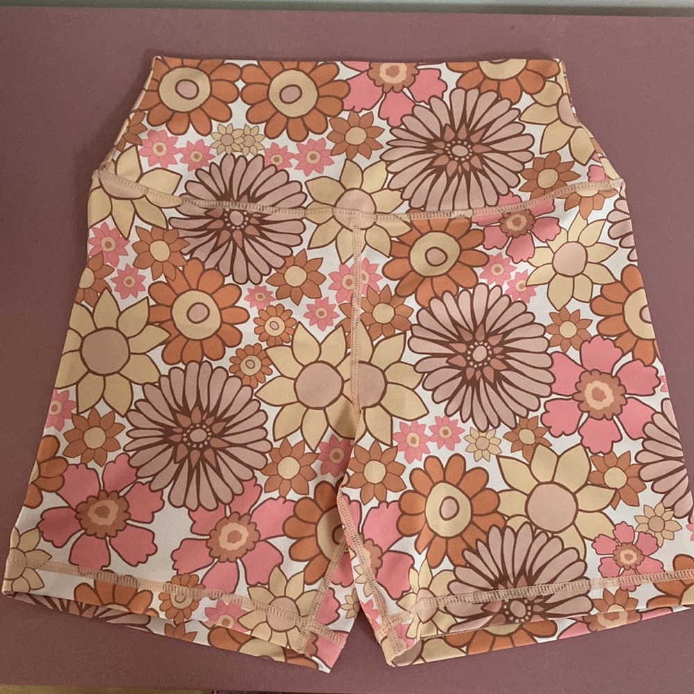 KAVALA COLLECTIVE FLOWER POWER CORAL BIKER SHORT